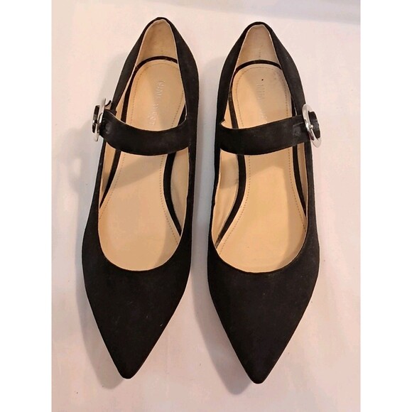 Nine West Arden Mary Jane Circular Silver Buckle Flat Shoe Pointed Toe Size 8.5M - Picture 2 of 9